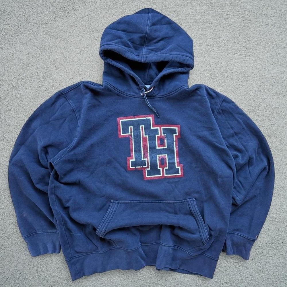 Vintage Tommy Hilfiger Navy Hoodie XL Red White Logo